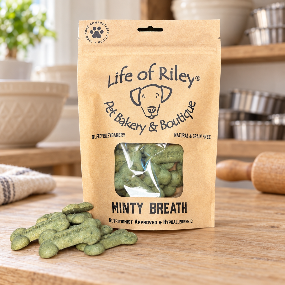 Minty fresh breath dog biscuit bones from Life of Riley