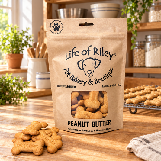 Peanut butter dog biscuit bones from Life of Riley