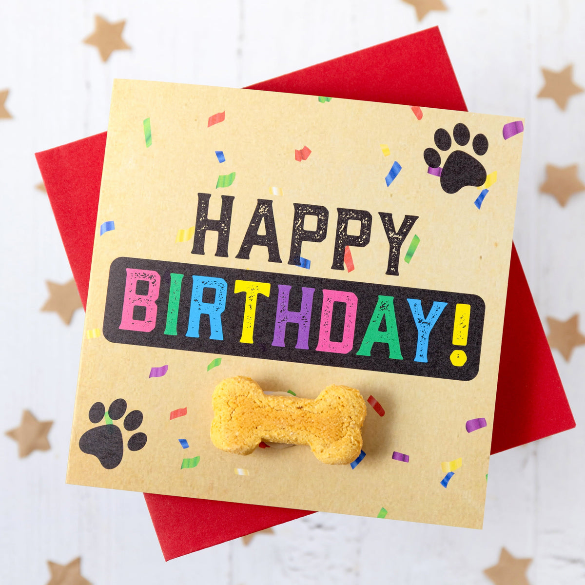 Treatings greeting card with an edible dog biscuit attached
